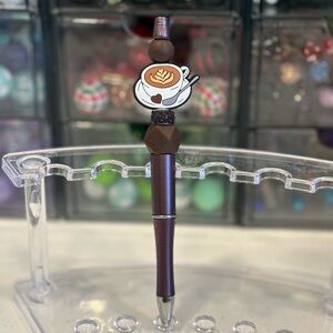 Handcrafted Brown Coffee-Themed Beaded Pen